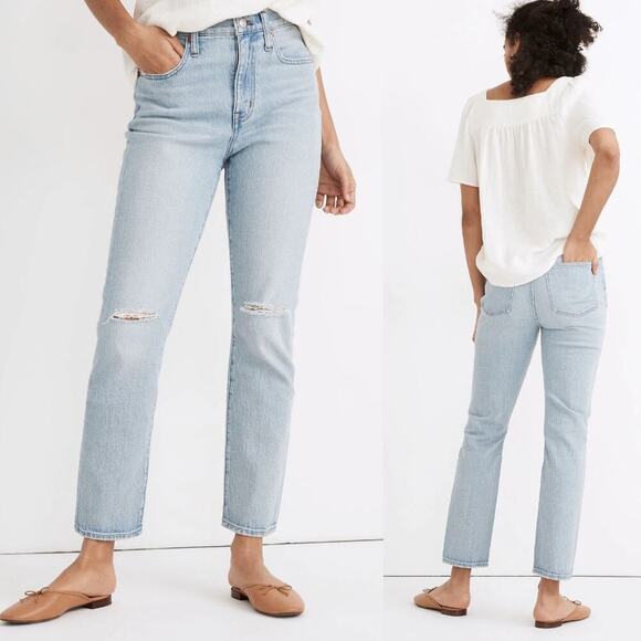 Madewell Light Wash The High Rise Slim Cropped Boy Jeans Distressed Size 27 Tall - Picture 1 of 9